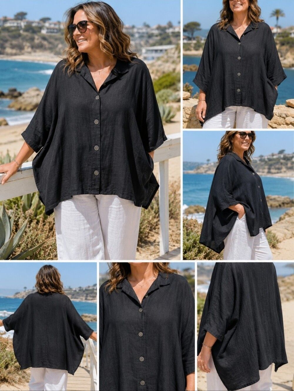 ITEMZ Chris Baumgartner Black Linen Oversized Button Front Tunic OS Made USA